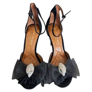 KURT GEIGER SIZE 40 US 9 KENSINGTON CRYSTAL BOW EAGLE HEAD DRESS SANDALS BLACK